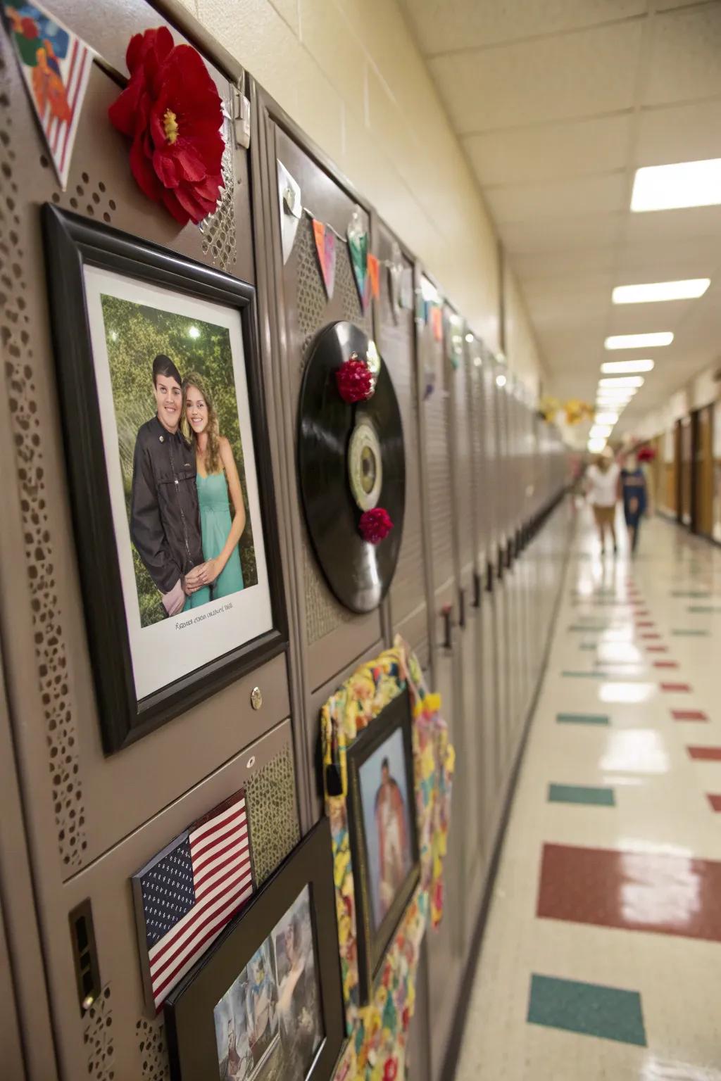A locker presenting personal snapshots in affixing image holders.