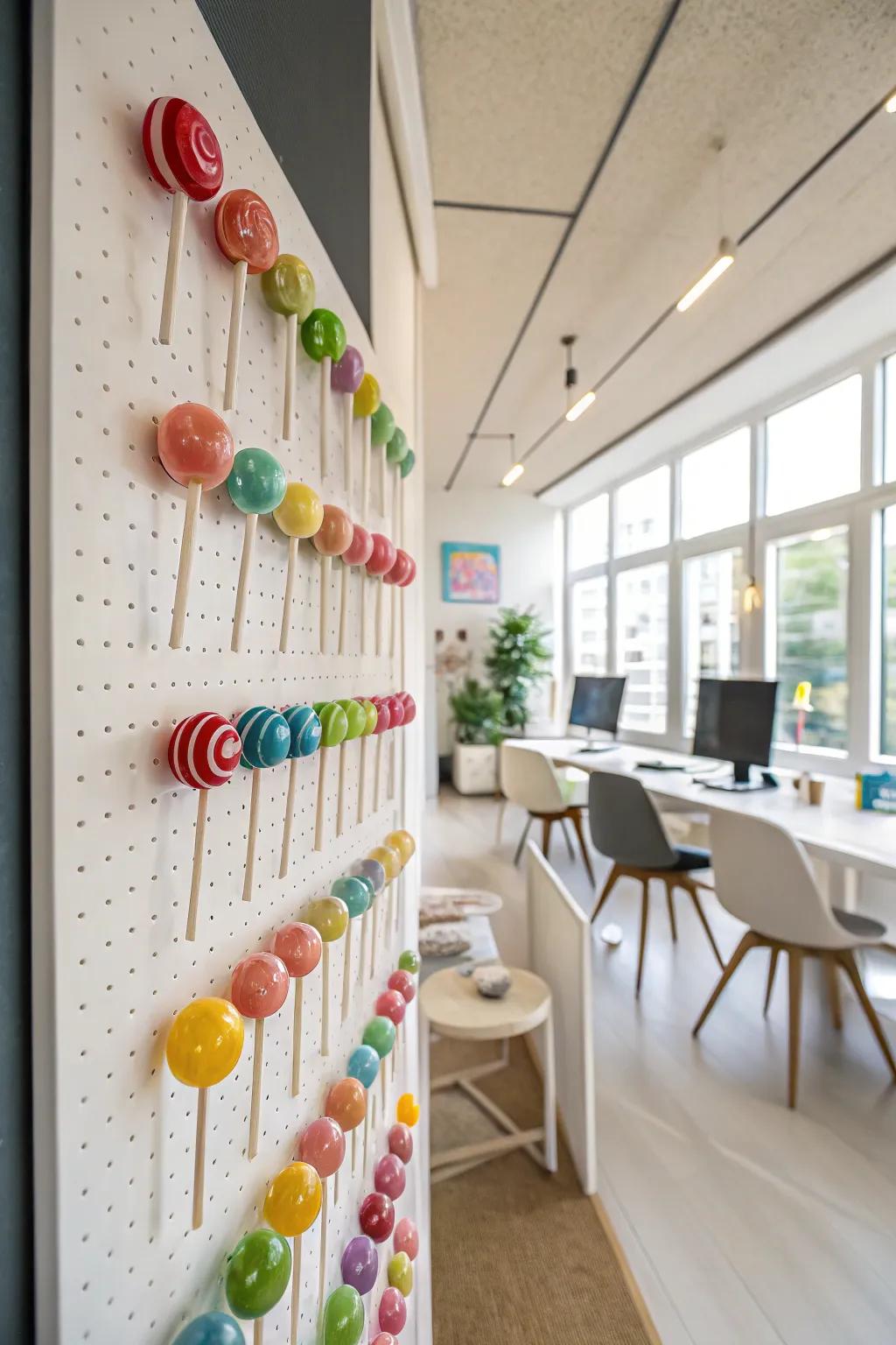 Wall-secured showings transform lollipops into attractive wall artistry.