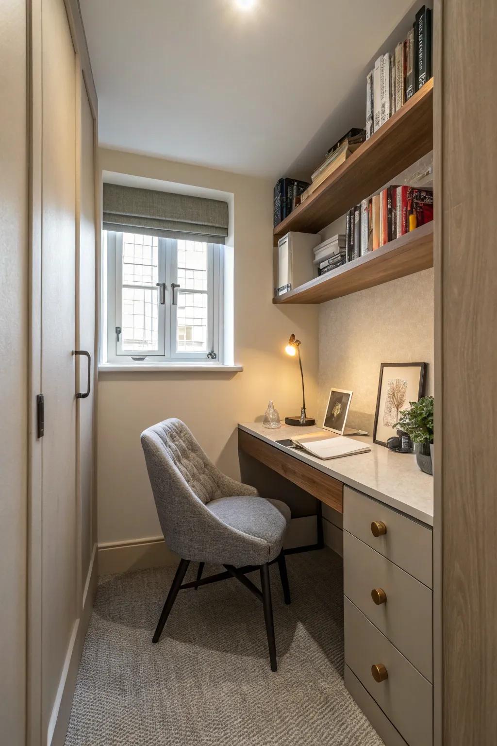 Wall-mounted desks save precious space.