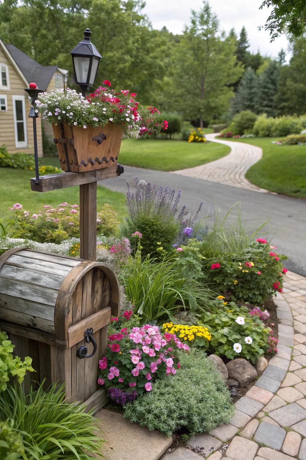 Cottage garden charm brings timeless beauty and coziness to your mailbox.