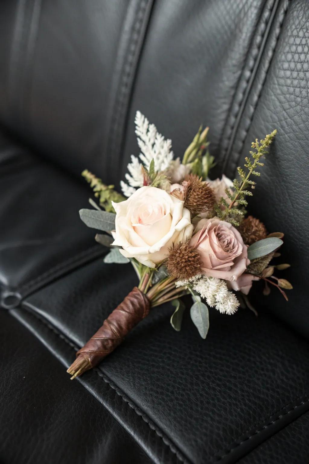 Uniting leather and florals fashions a contemporary twist.