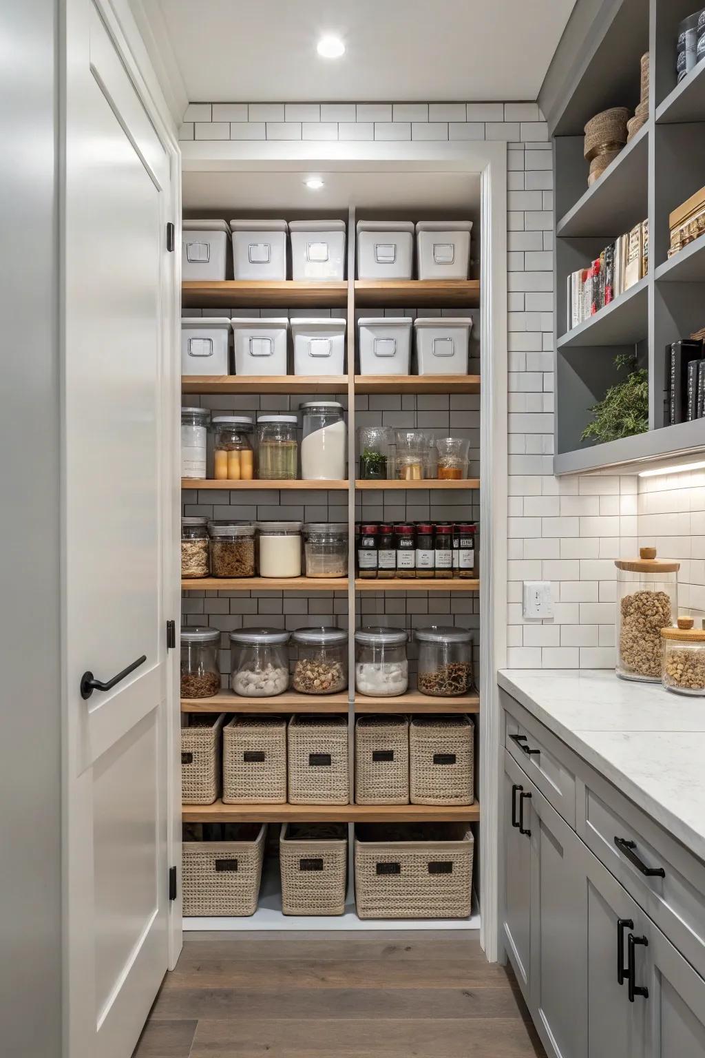 Use your alcove as a hidden pantry to keep your kitchen neat.