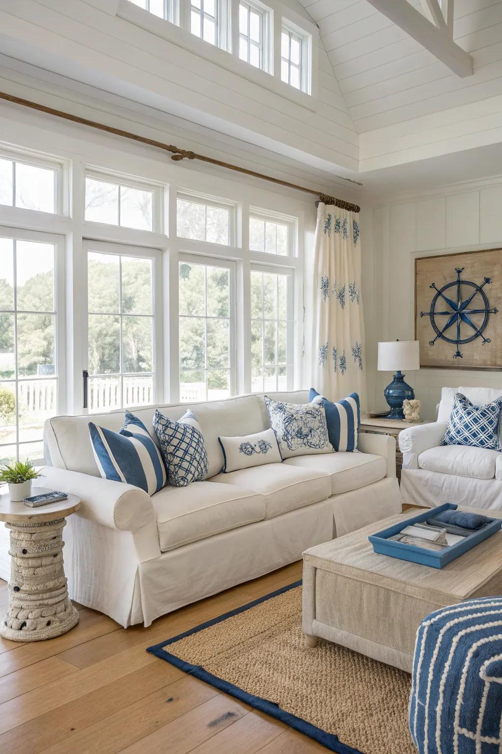 Light wood floors amplify the coastal aesthetic.