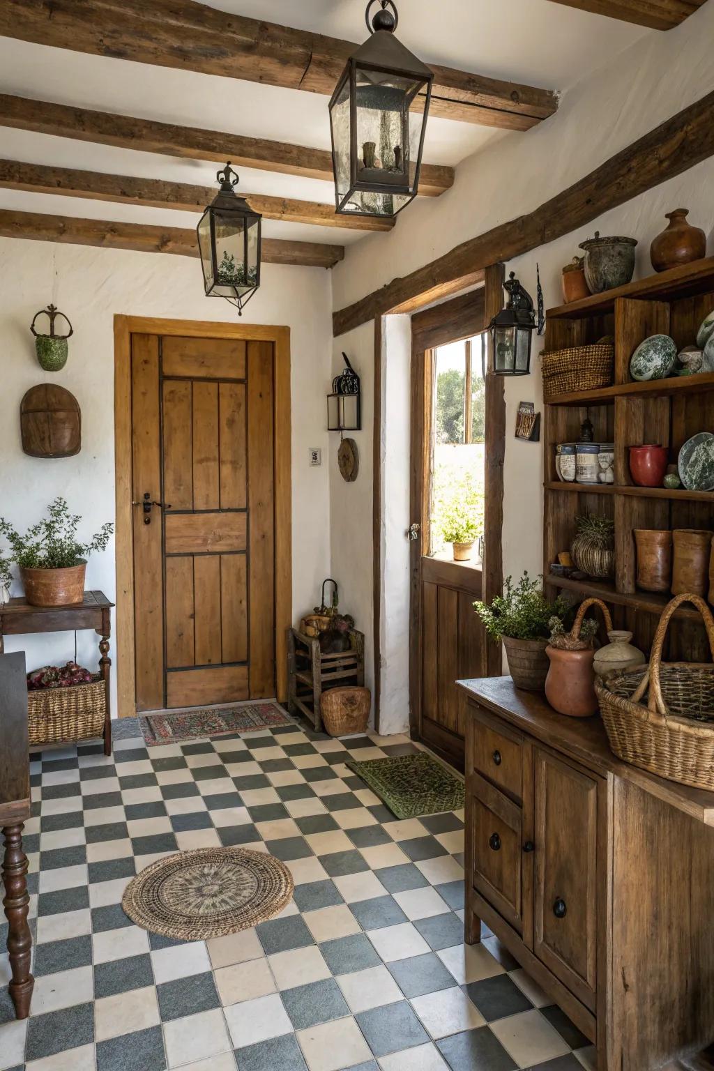 Checkerboard tiles introduce a traditional gesture to the entryway.