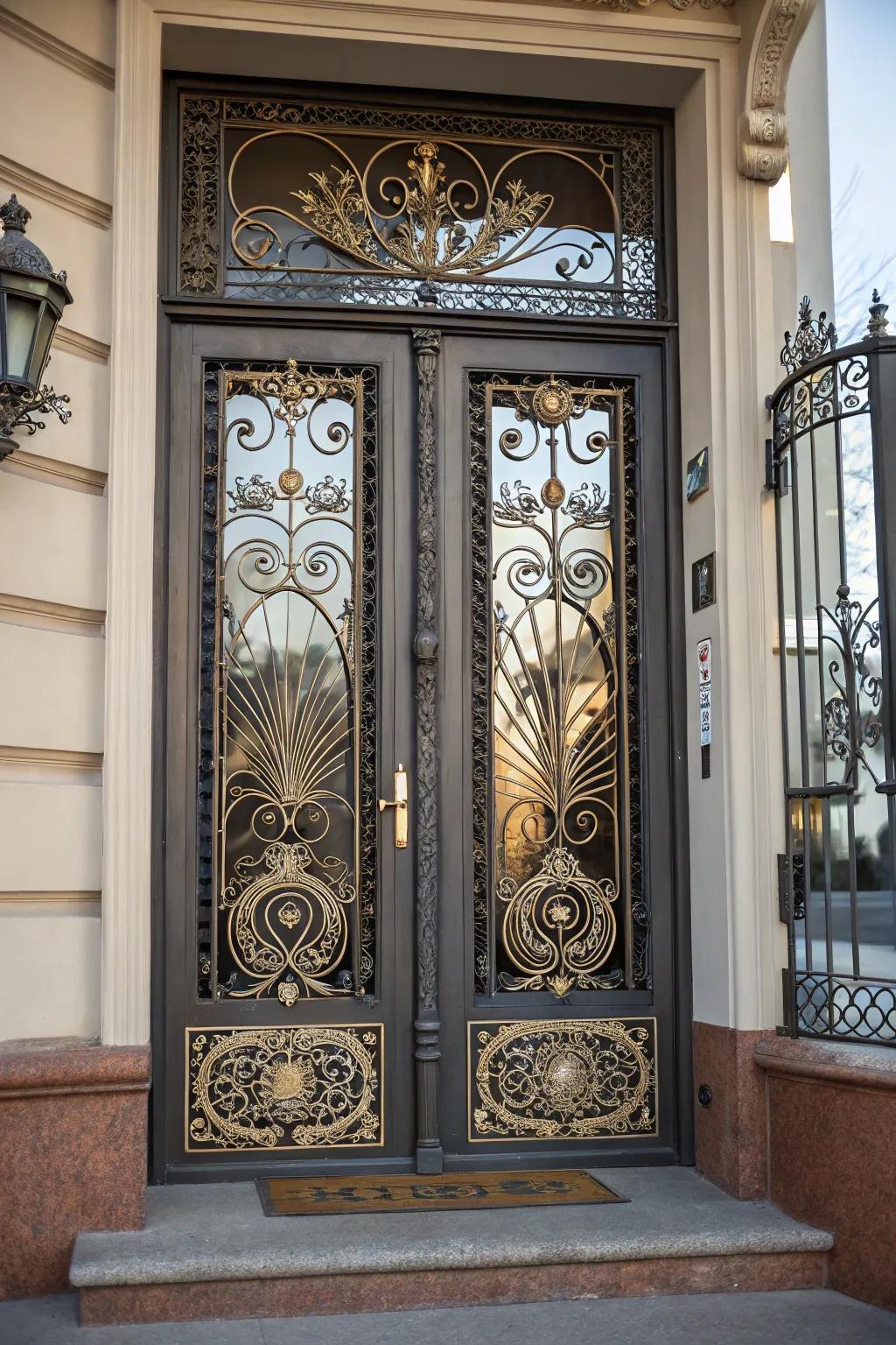 Artistic metalwork contributes elegance and creativity to your door.