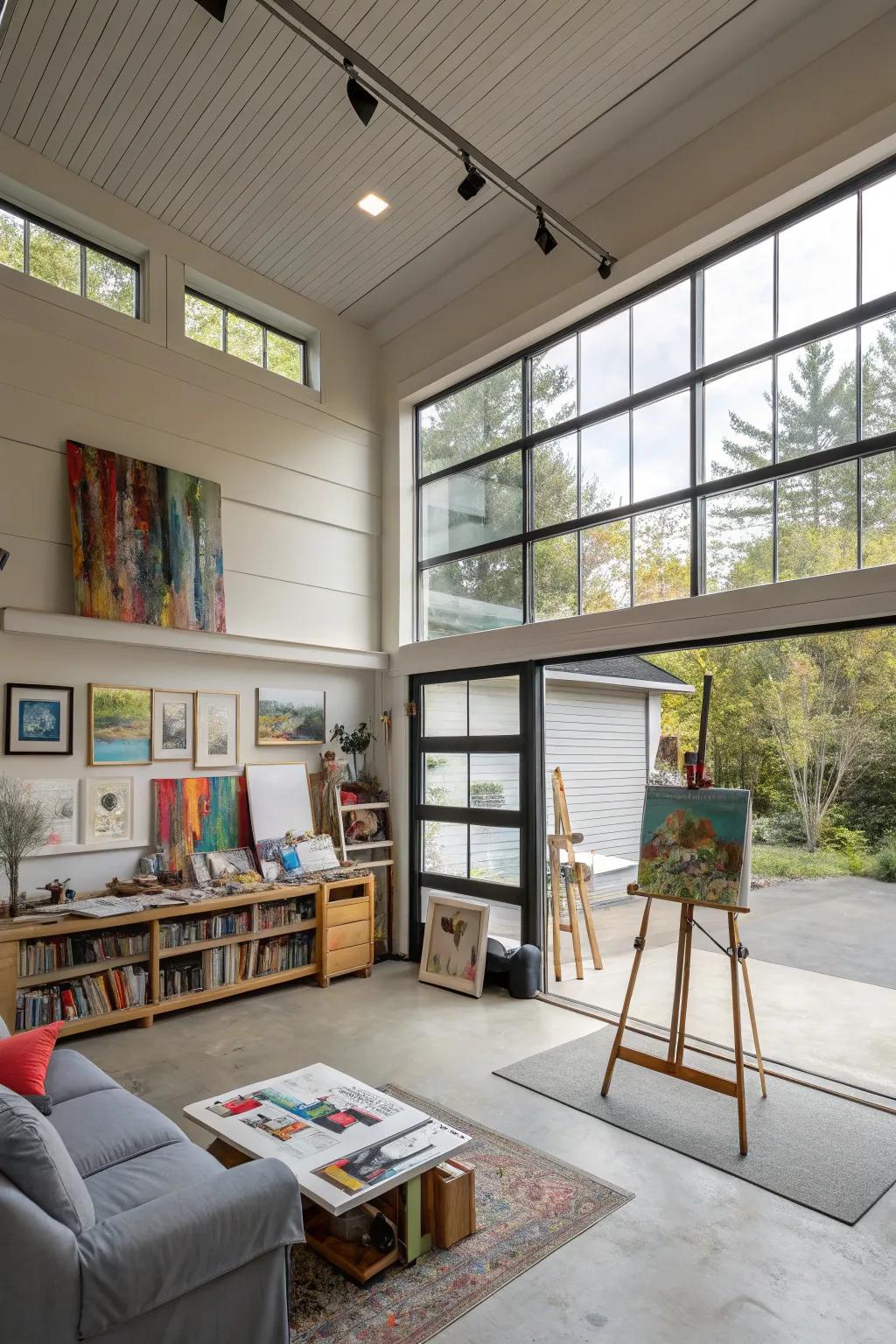 Turn your garage into a hub of creativity with a studio space.