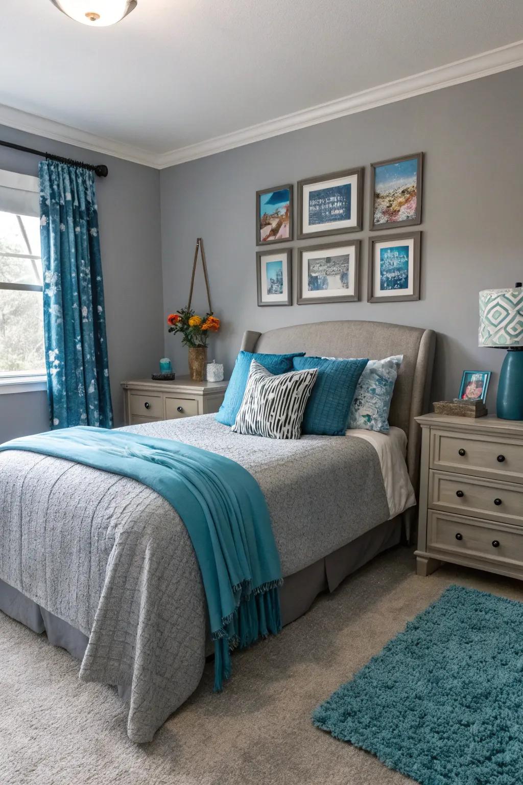 An unexpected accent hue with accessories adds a personal touch to your bedroom.