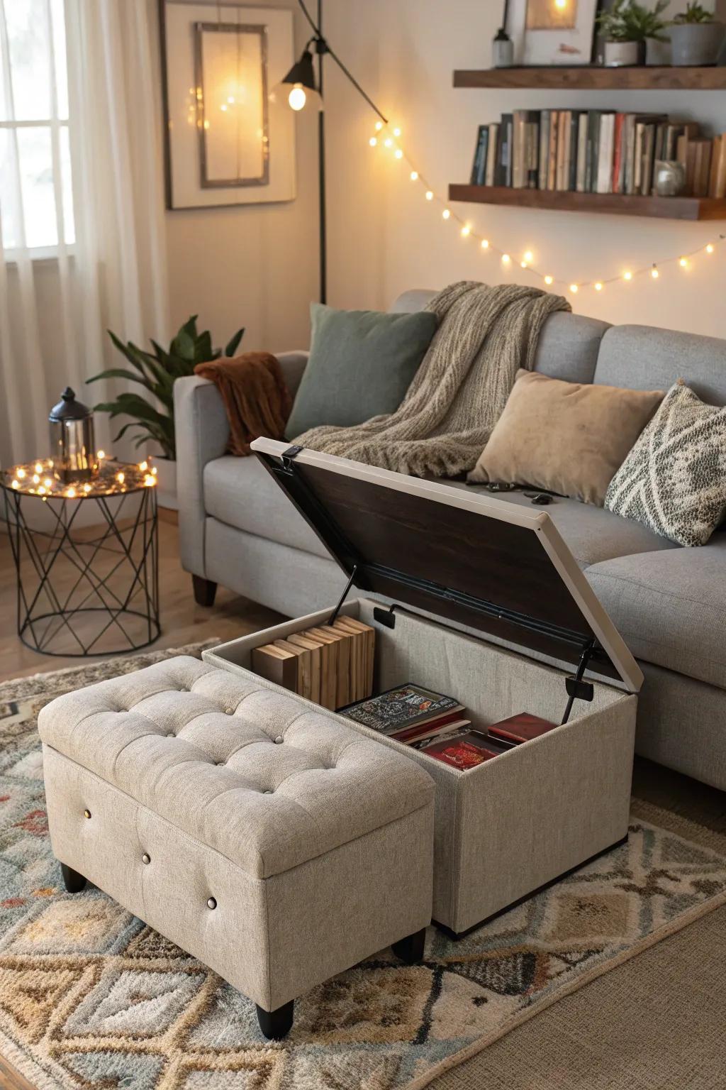 Multi-purpose furnishings maximize space.