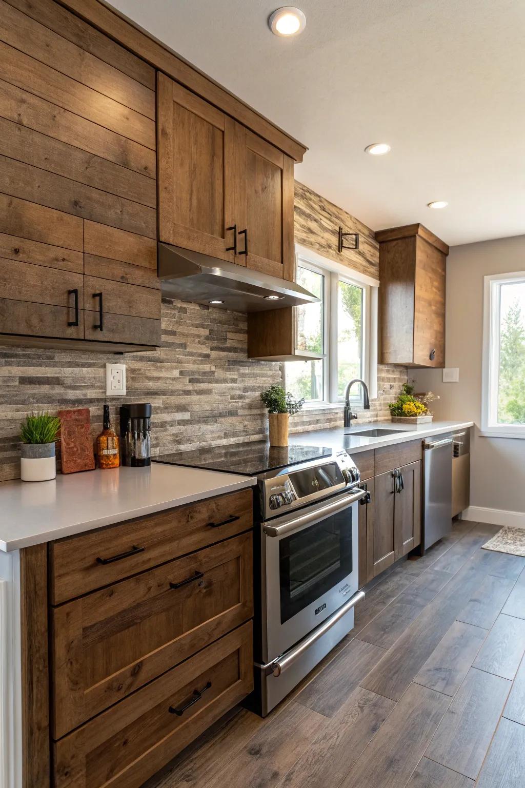 Timber-mimic tiles offer warmth and durability.