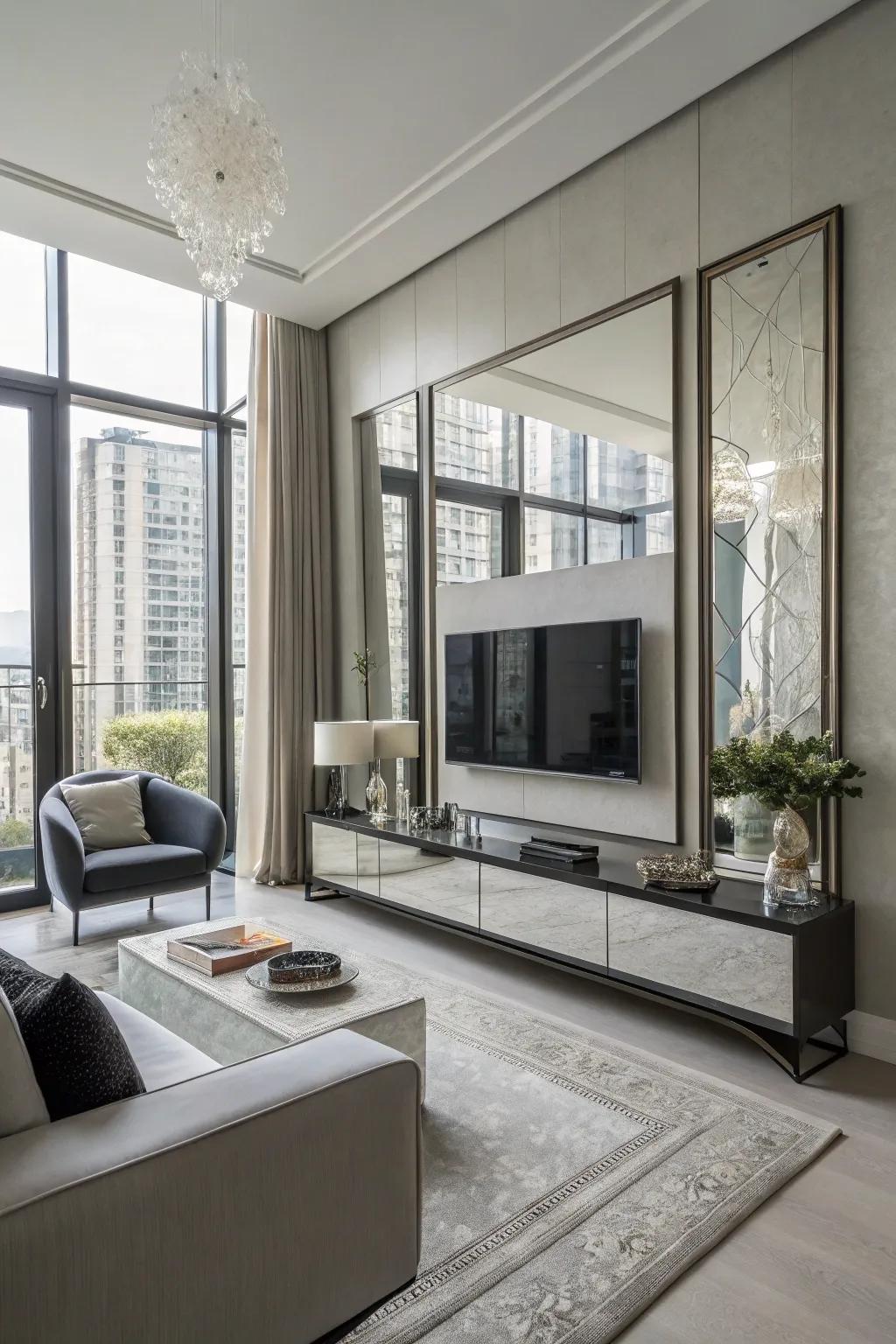 Mirrors enhance shine and construct the appearance of greater area.