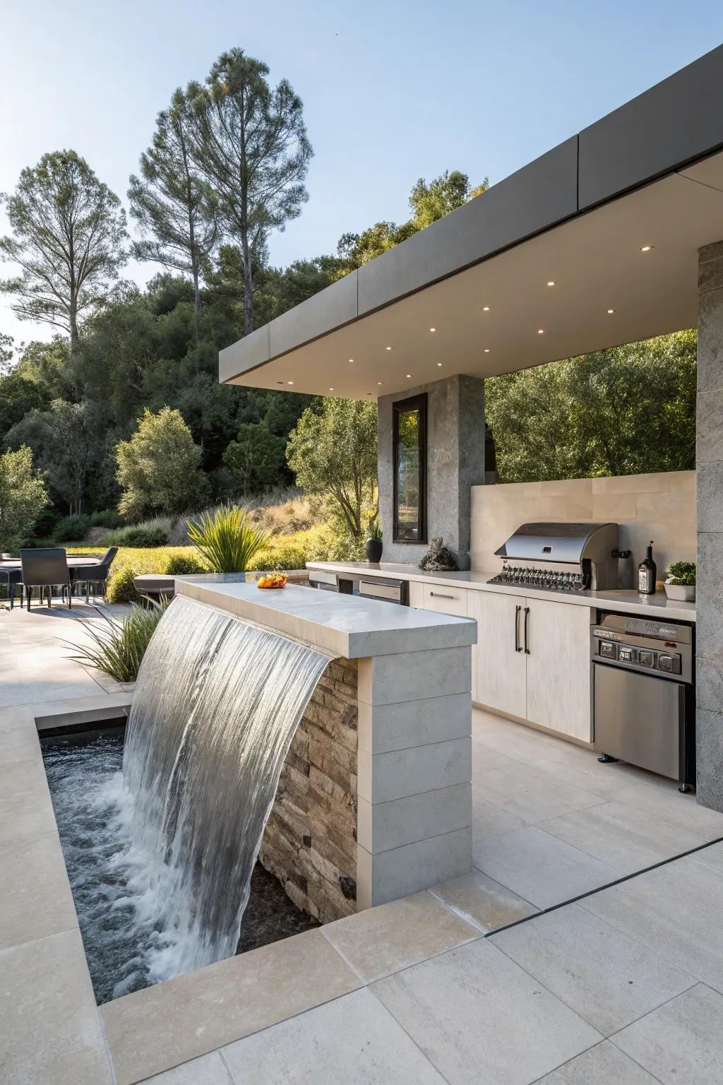 Waterfall countertops that bring drama and elegance to outdoor spaces.
