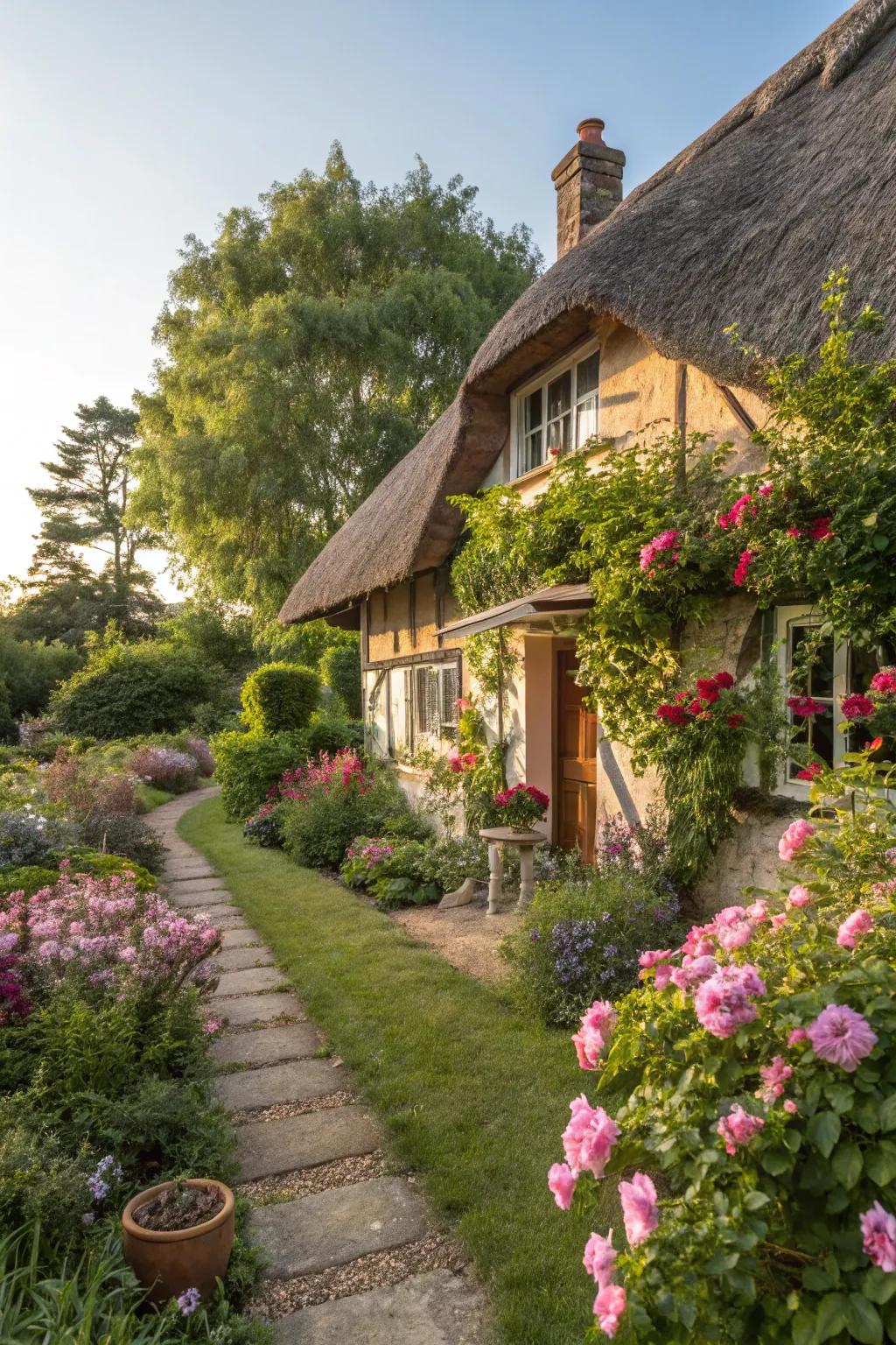 Reed roofs coalesce bucolic charm with modern functionality.