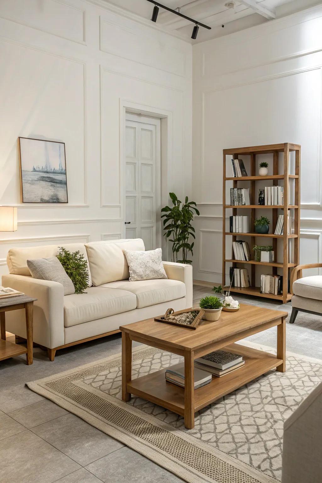 Unadorned lines in furnishings fashion a serene atmosphere.