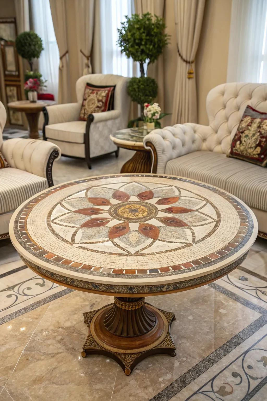 Timeless mosaic patterns introduce elegance and sophistication.