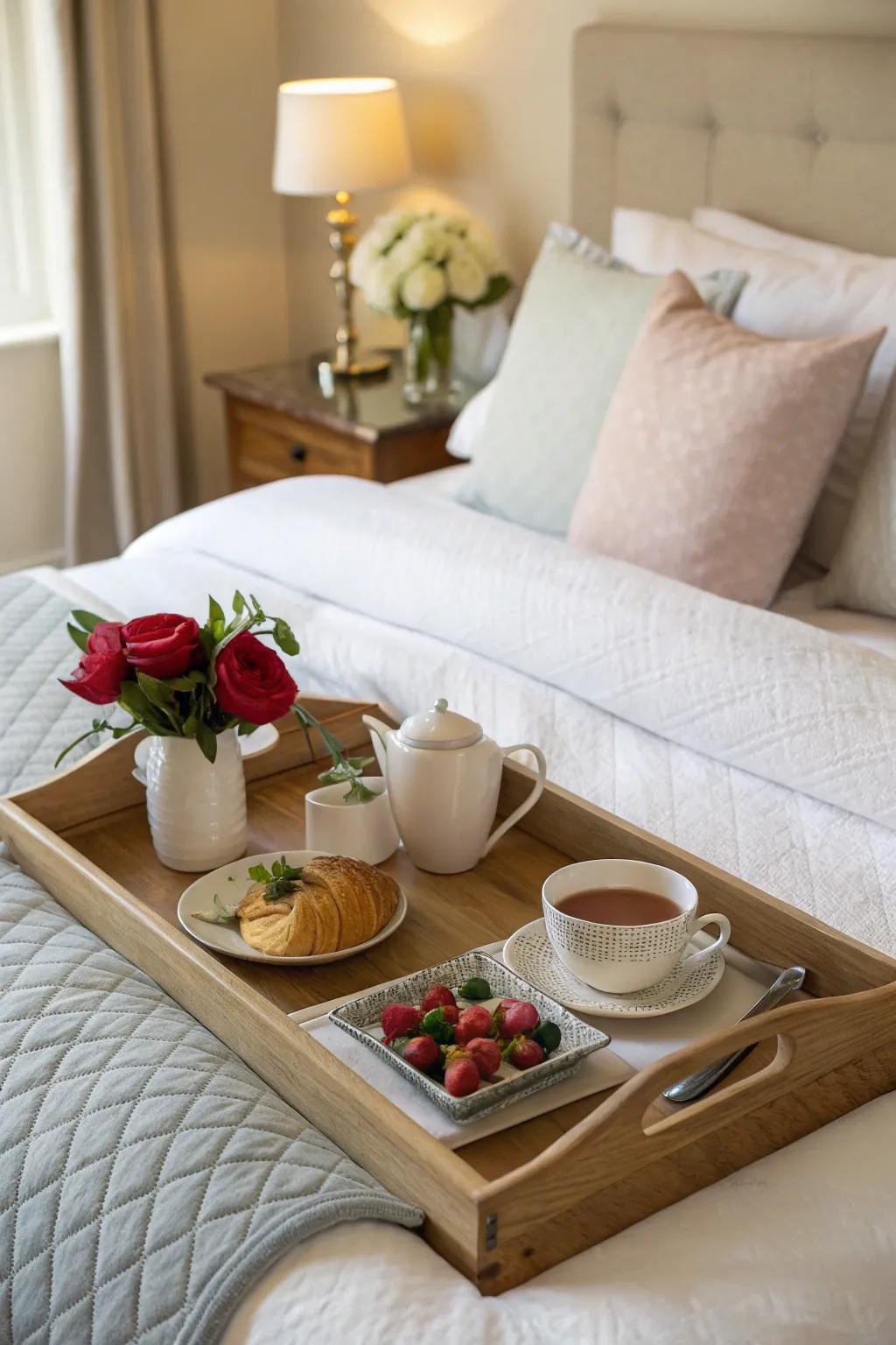 A breakfast-in-bed tray serves as an affectionate prologue to Mother's Day.