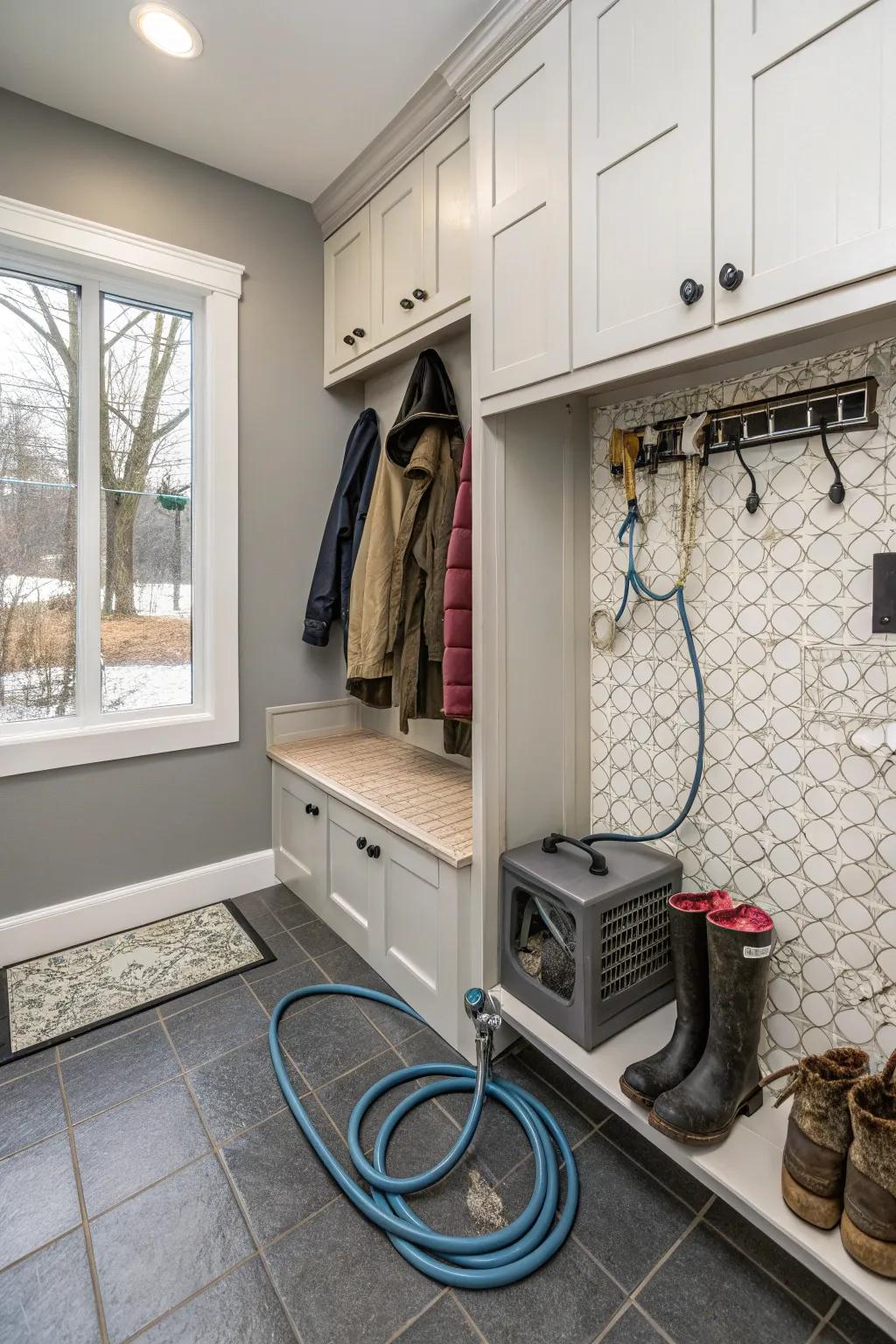 A pet washing area is helpful for keeping a clean home.