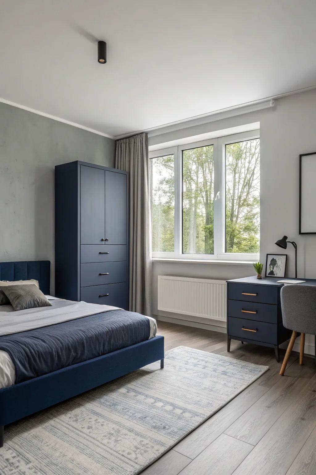 Minimalist furniture emphasizes clean lines and highlights the color scheme.