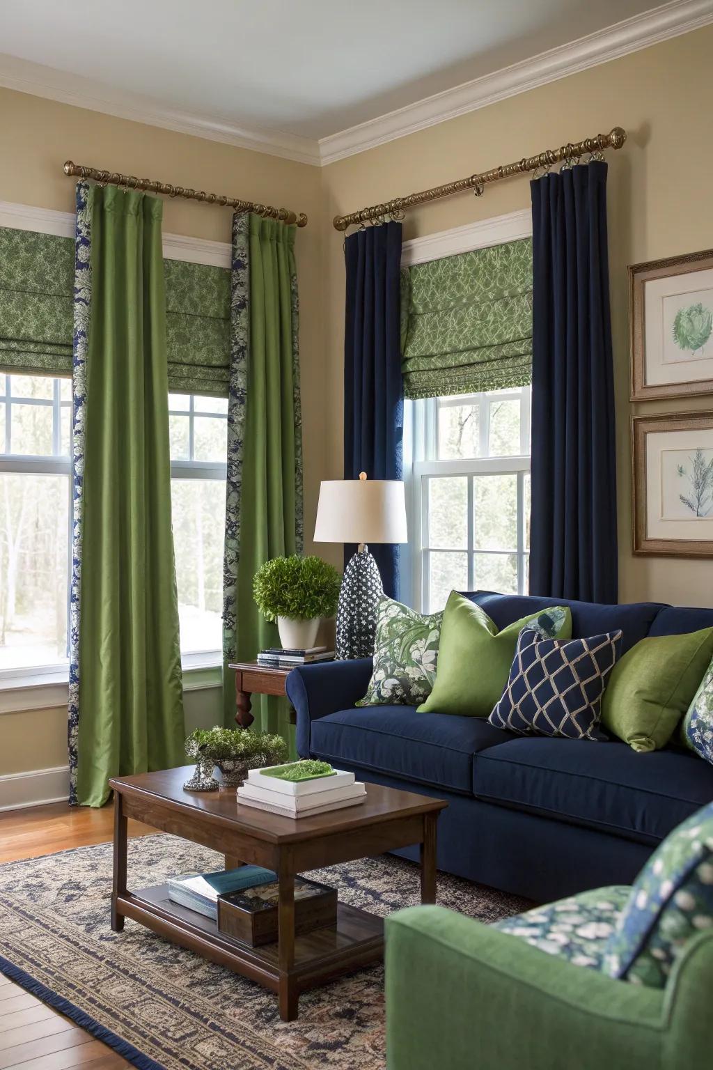 Tiered drapes heighten luxury and light regulation.