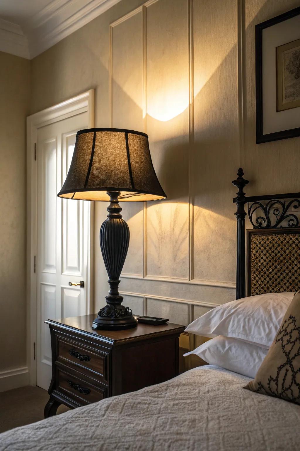 Light contrasts include depth and energy to the bedroom.