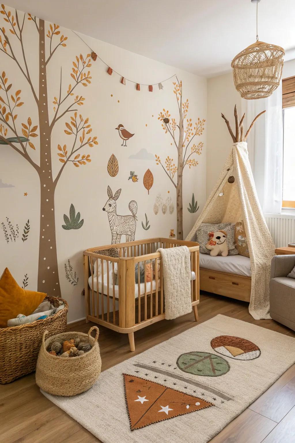 An enchanted grove nursery that brings the beauty of the forest indoors.