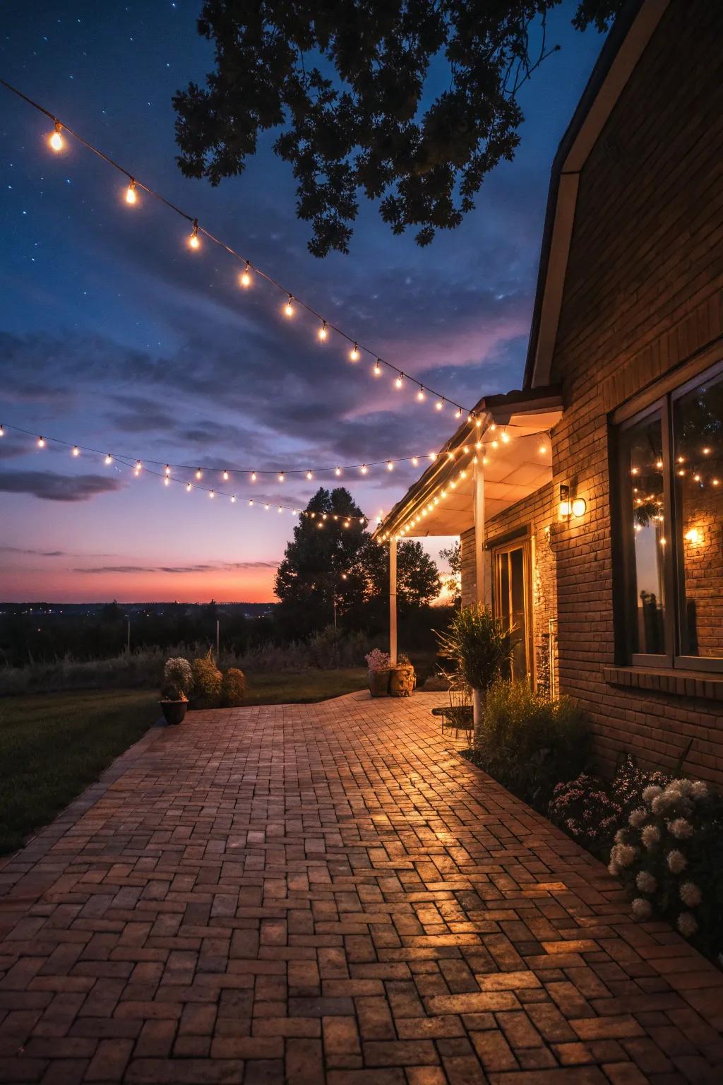 Thread lights establish a magical evening ambiance