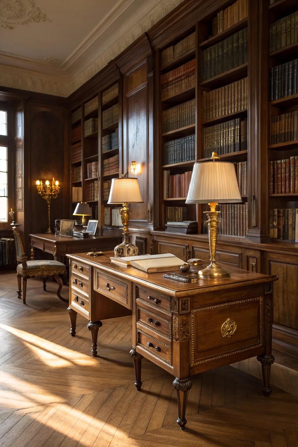 Warm metallic glimmer via gilded elements