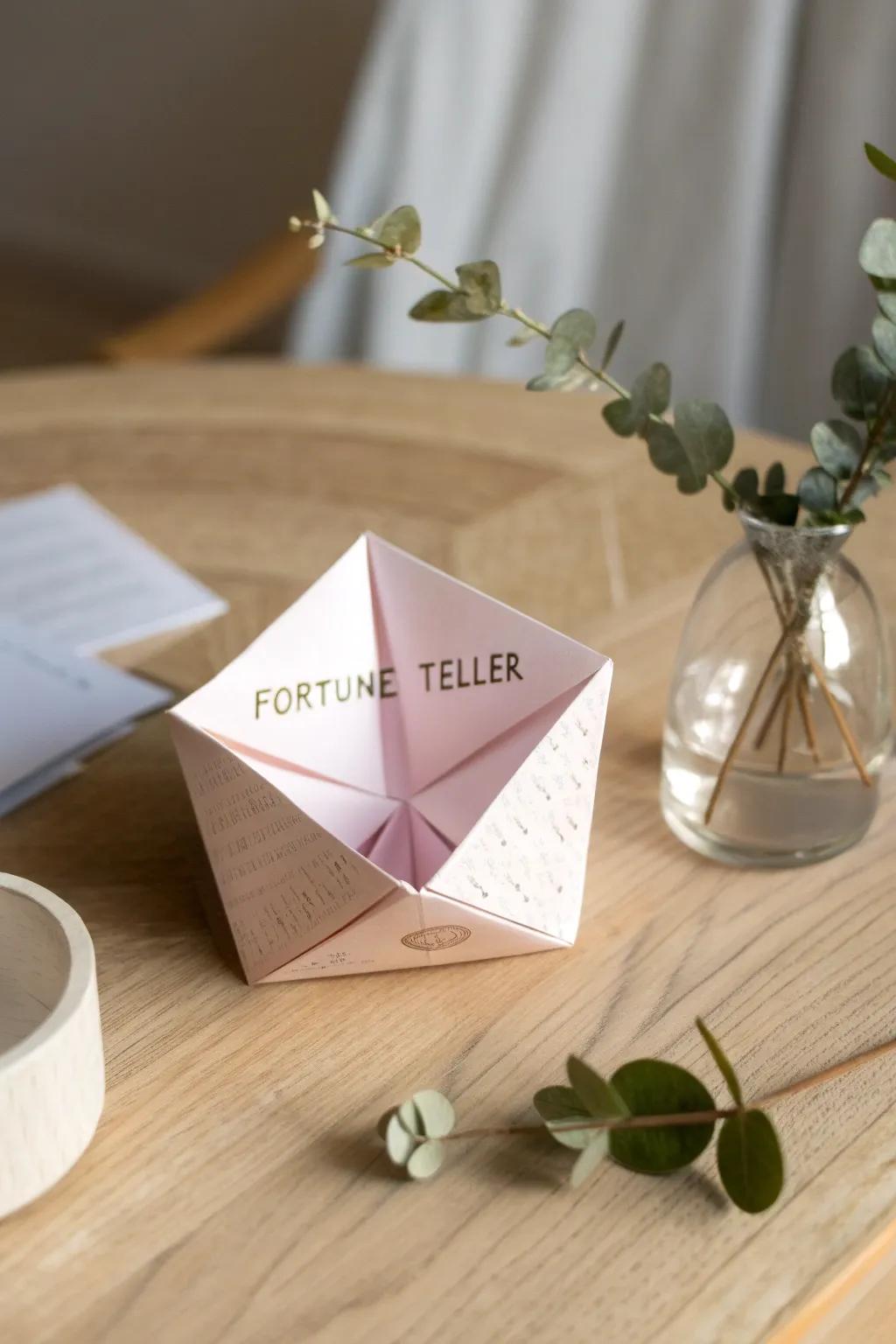 Discover heartfelt messages with every fold: a minimalist origami fortune teller for Mother's Day.