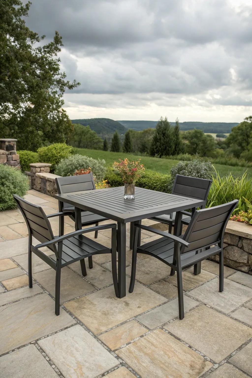 Weather-resilient furnishings ideally suited for alfresco feasting.