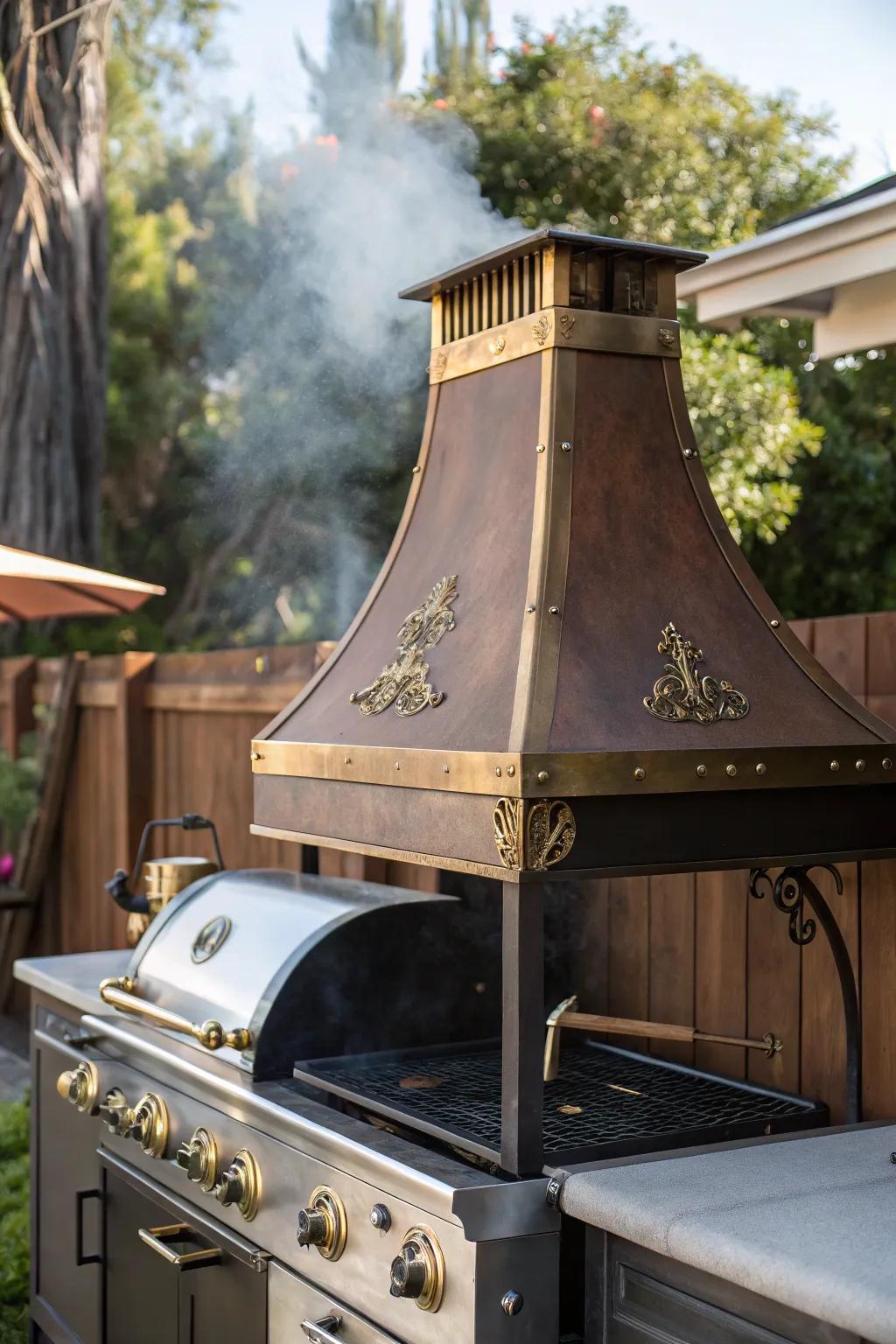 Vintage canopies add nostalgic charm to your grill area.