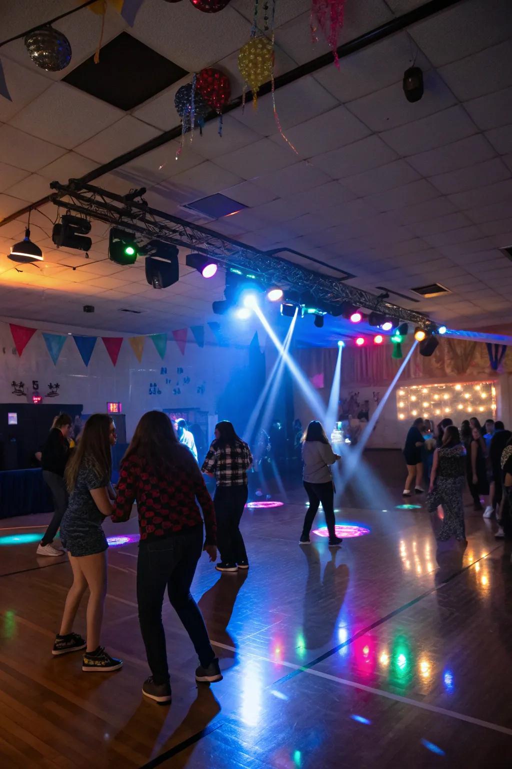 Craft a dance party vibe with strobes and spotlights.