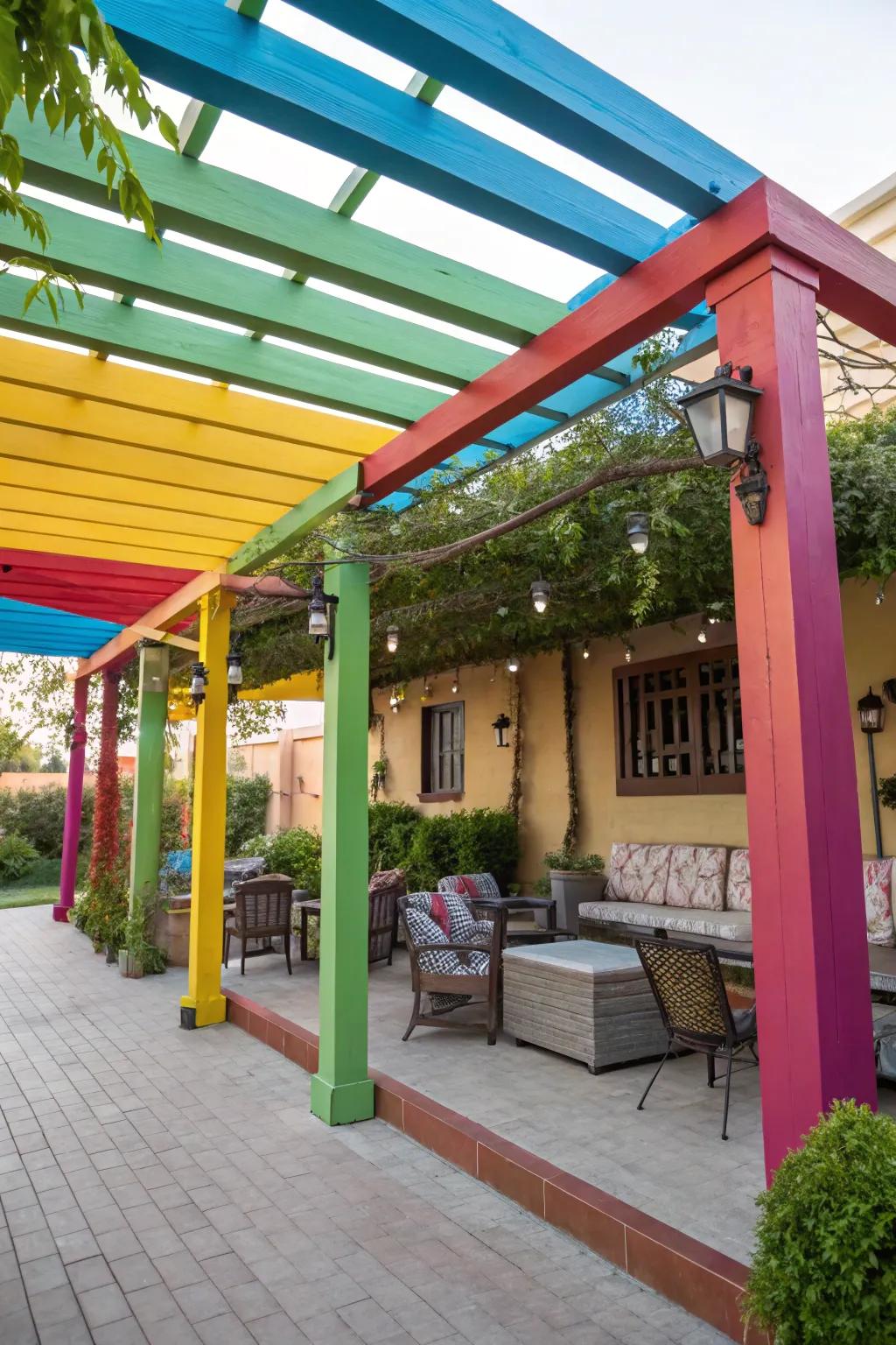 Beams with painted finish bestow tone and individuality upon your patio.