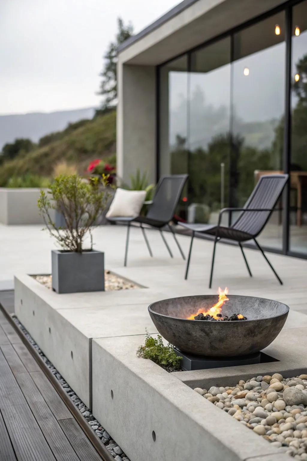 Simple metal fire pits bring modern elegance to patios.