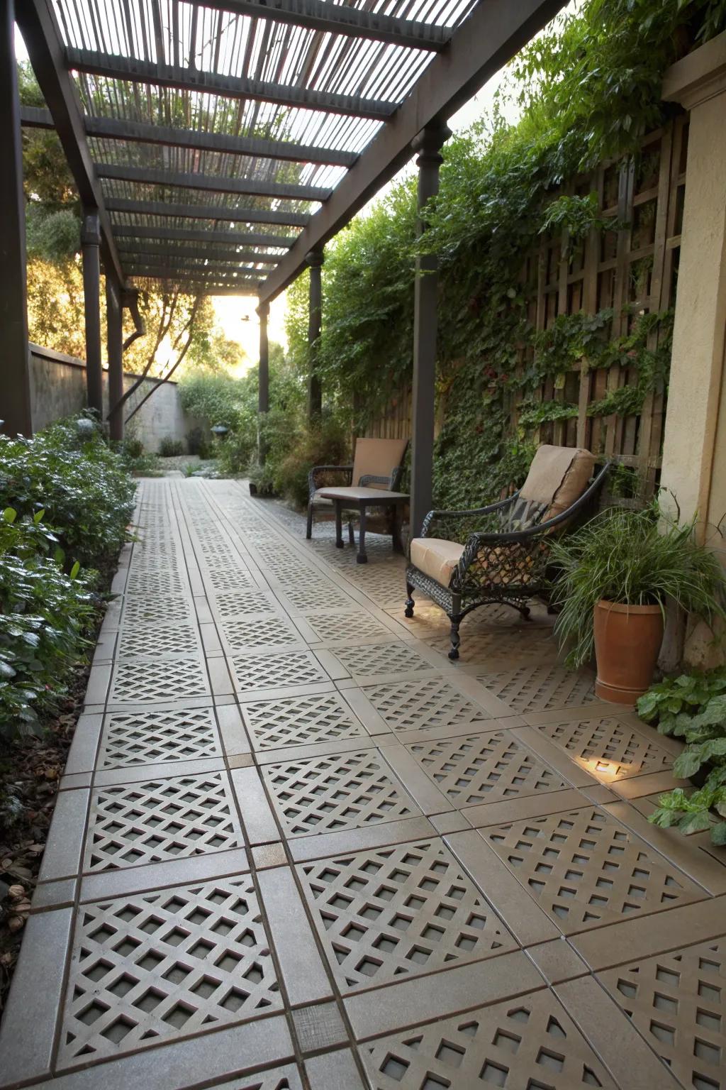 Lattice panels as flooring add unique texture to your patio.