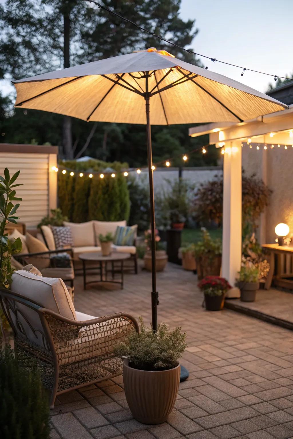 Illuminated patio parasols proffer a multifunctional resolution for shade and light.