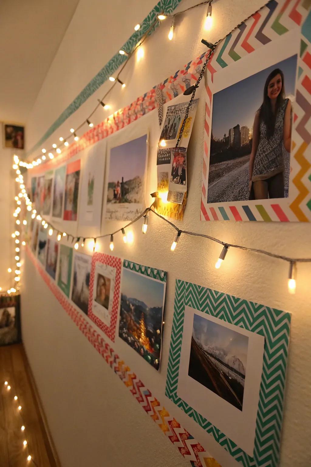 Paper tape and lights inject a playful, vibrant accent.