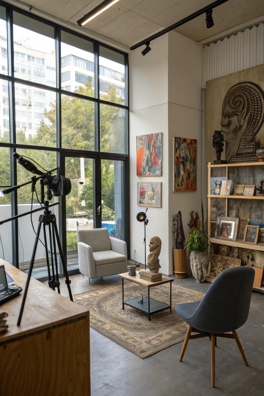 A podcast studio showcasing creative aspects.