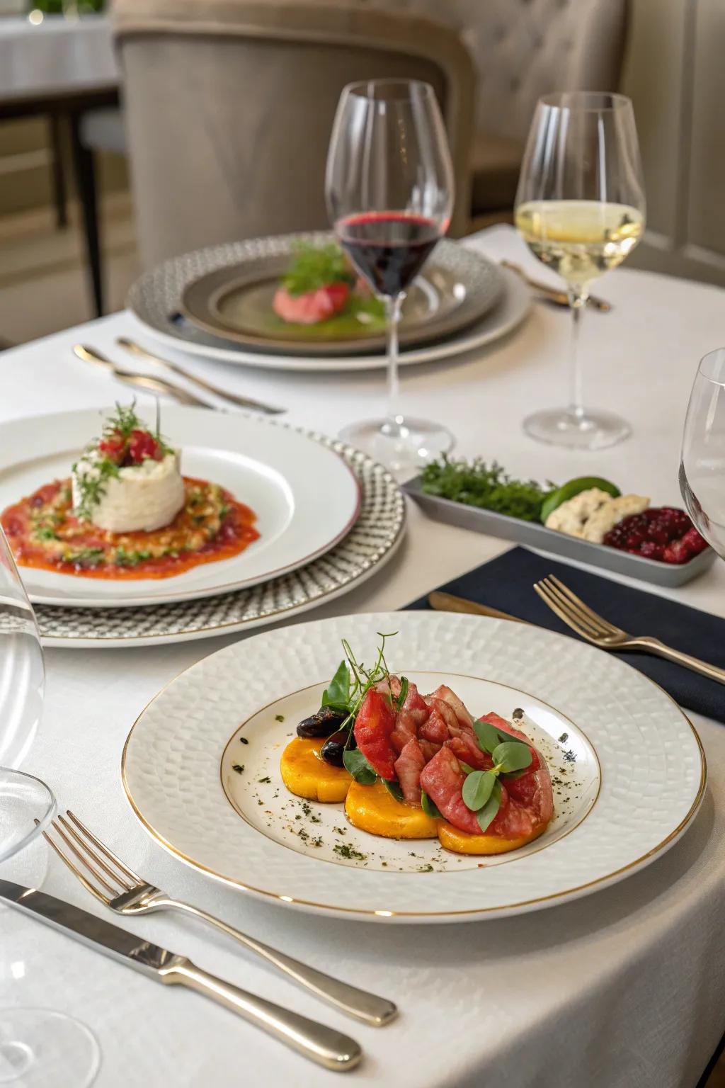 A gourmet dining featuring presentation and high-end ingredients.