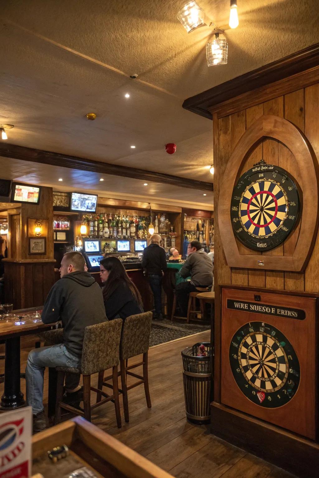 Interactive games fashion a playful and engaging pub environment.