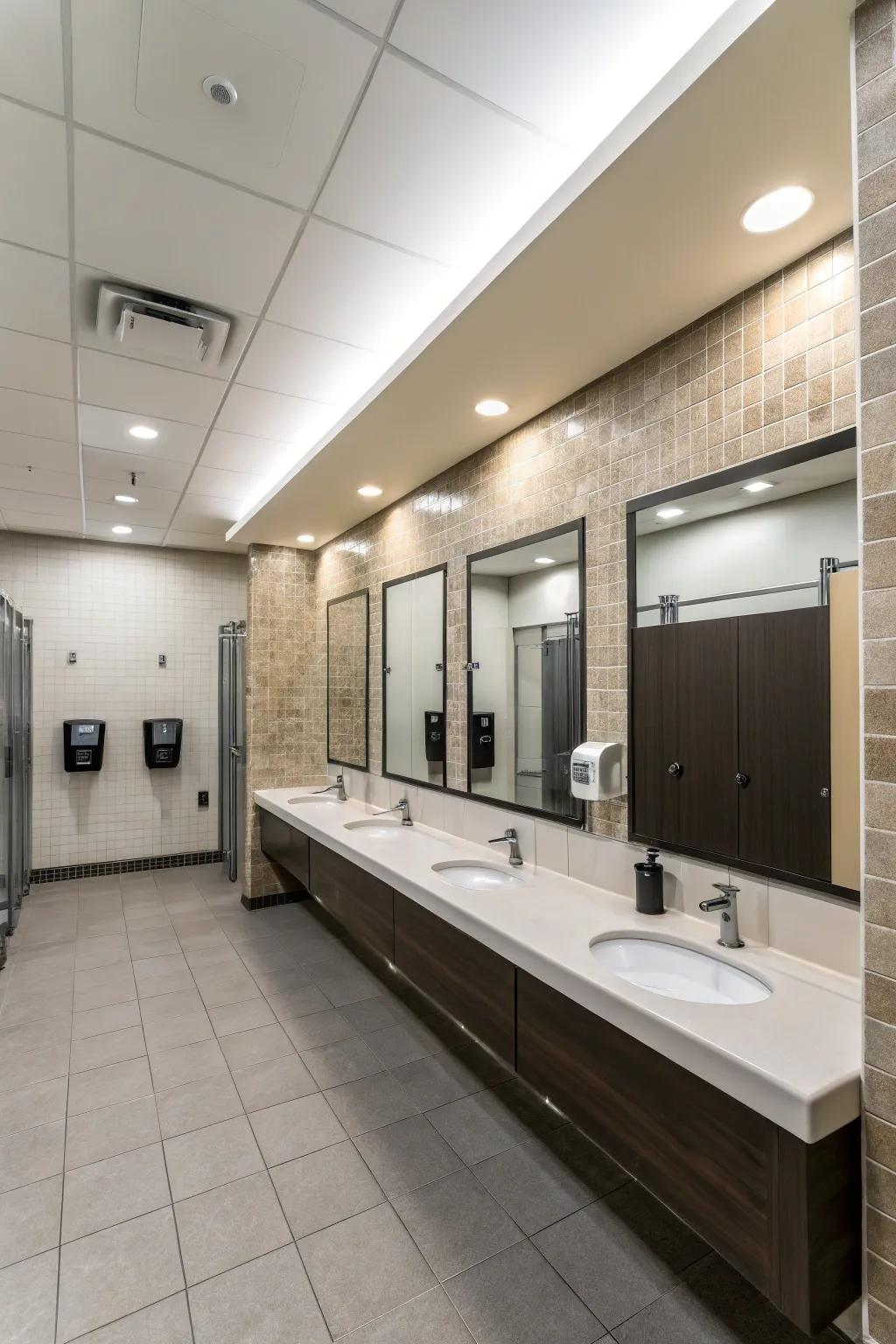 Consistent upkeep ensures cleanliness and functionality in public restrooms.