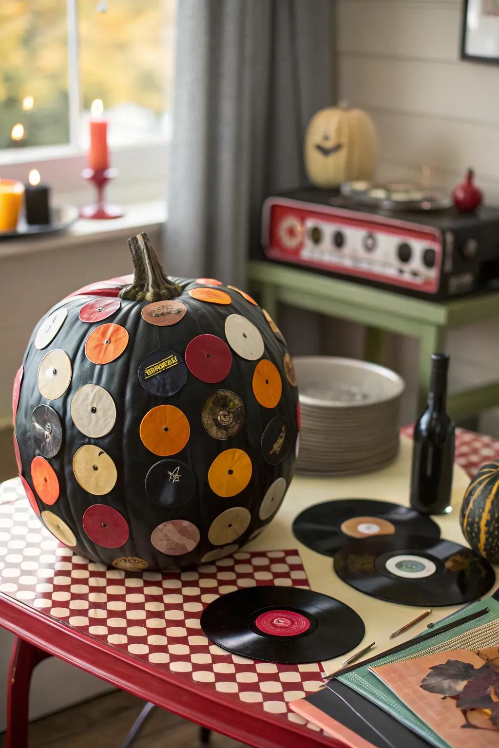 Vinyl-enveloped pumpkins are a hit with music aficionados.