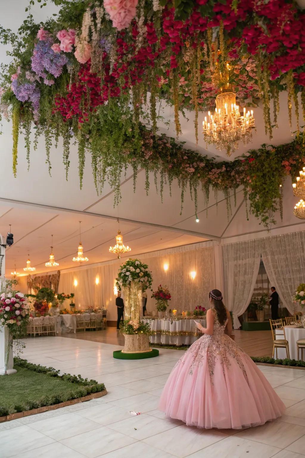 Unexpected floral installations create a wow factor.
