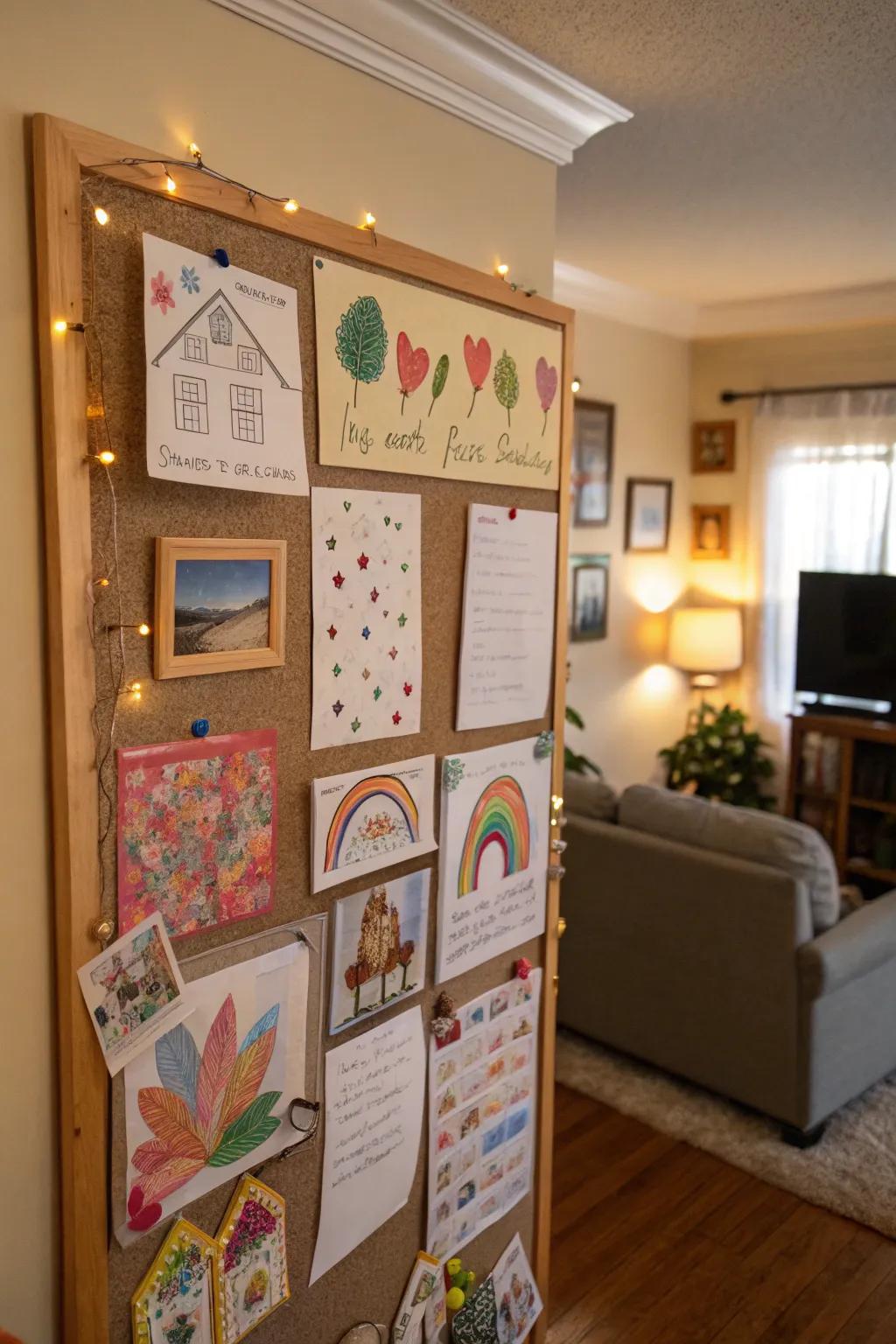 An artistic board showcasing original crafts and arts projects.