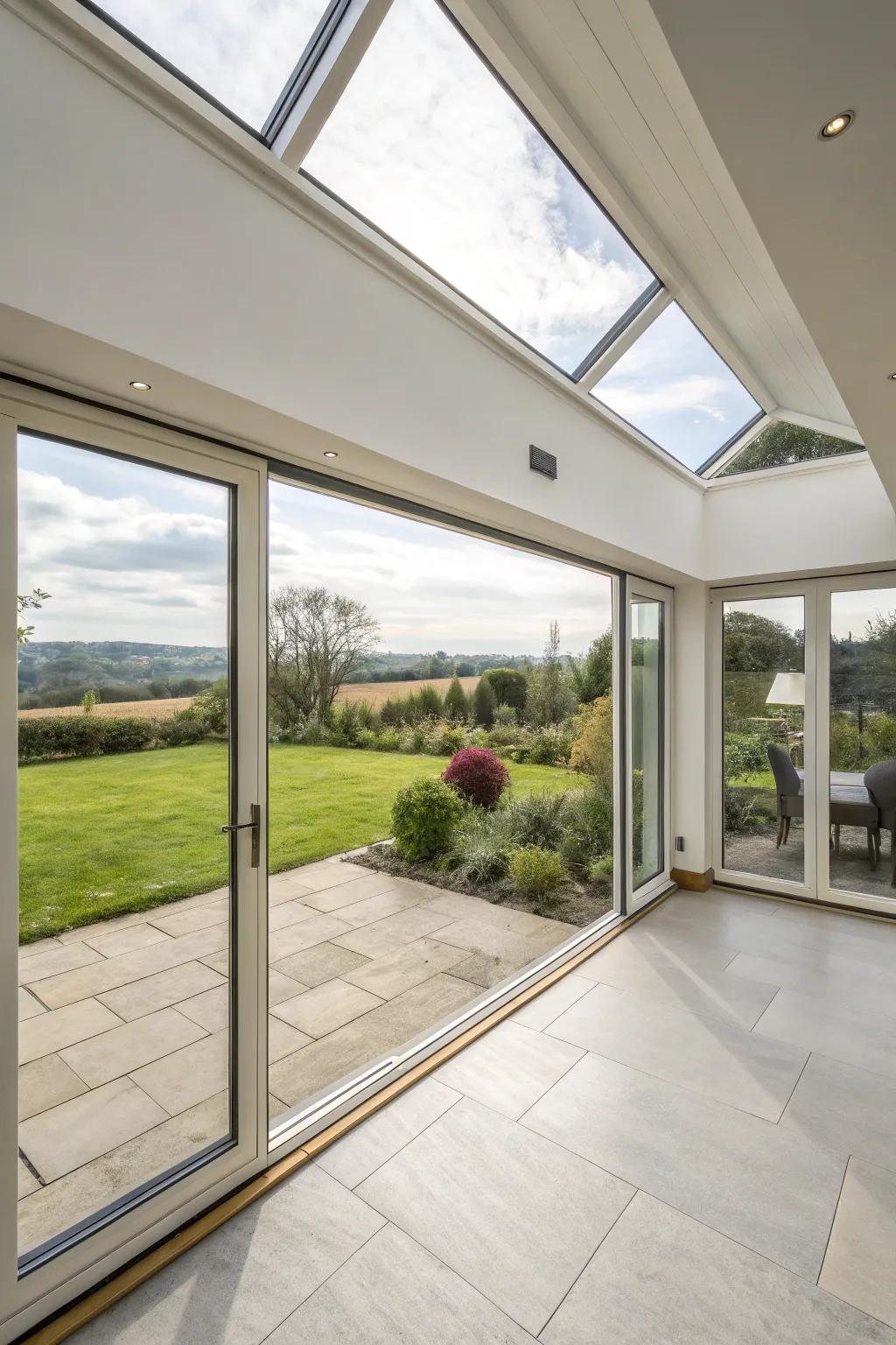 A rear house extension with creative corner windows offering expansive views.