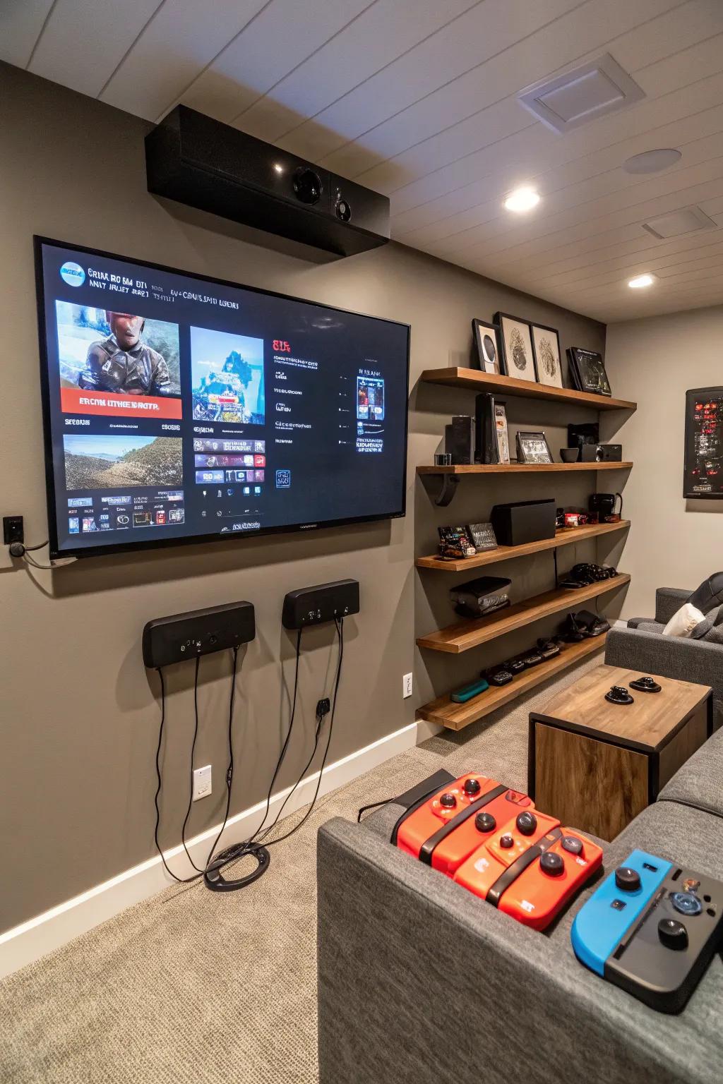 A gaming console wall maintains your space sleek and organized.