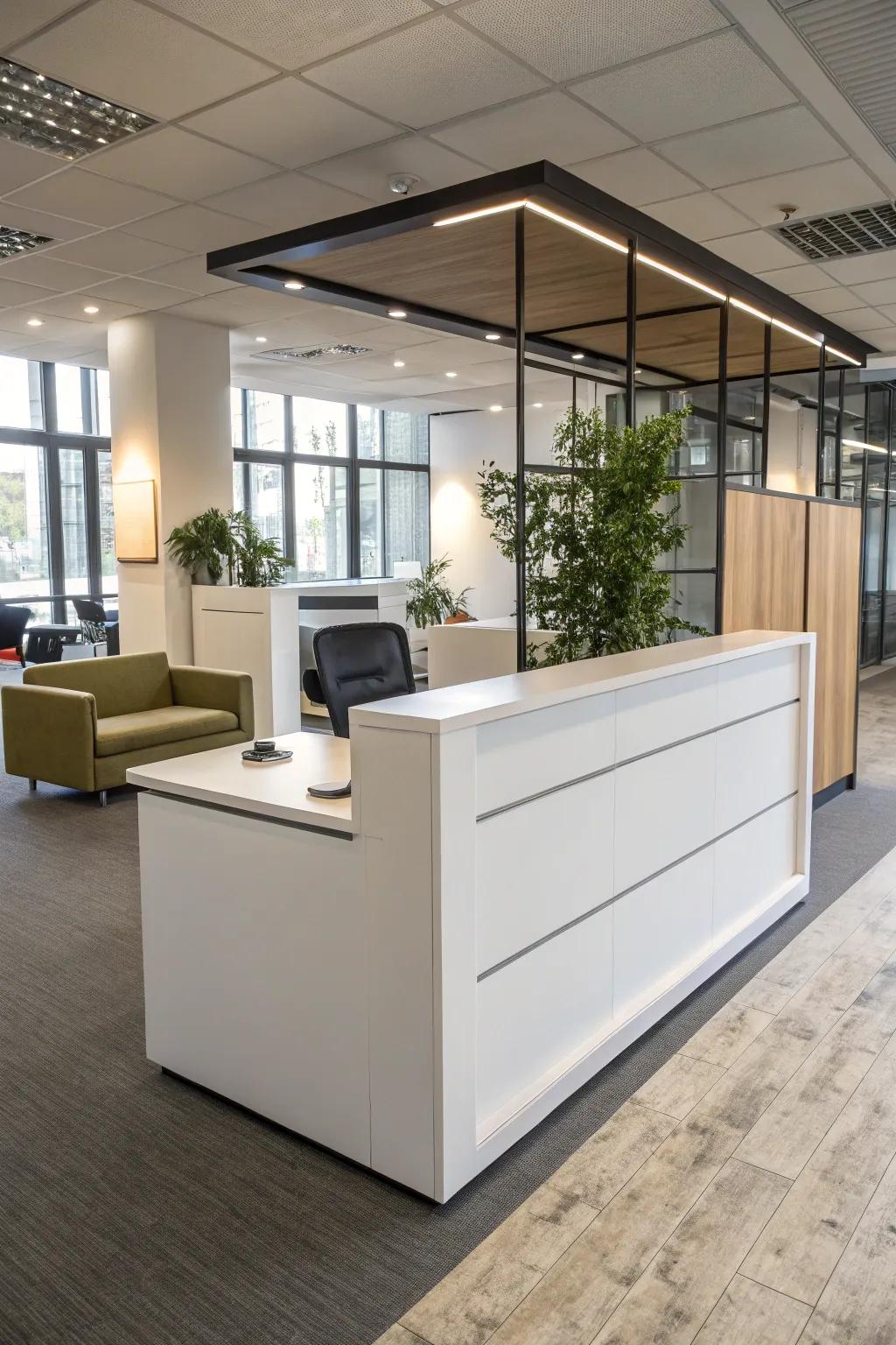 An adaptable welcome desk offering versatility and customization.