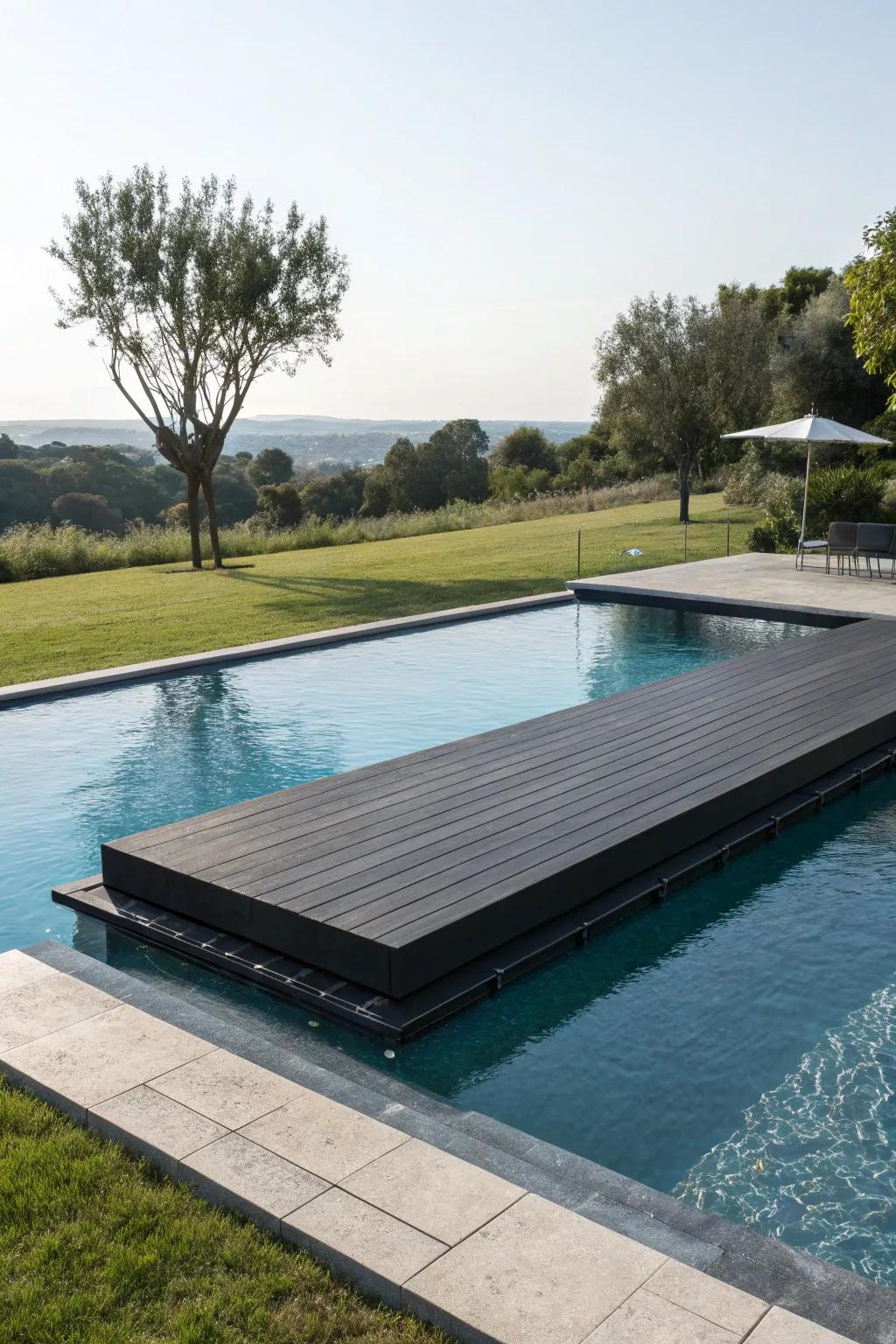 Aqueous platforms furnish a contemporary and singular poolside feature.