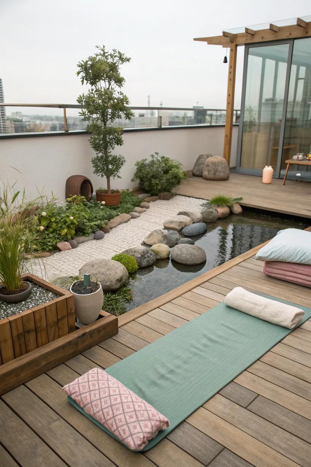 Find peace on your rooftop deck with a thoughtfully designed contemplative space.