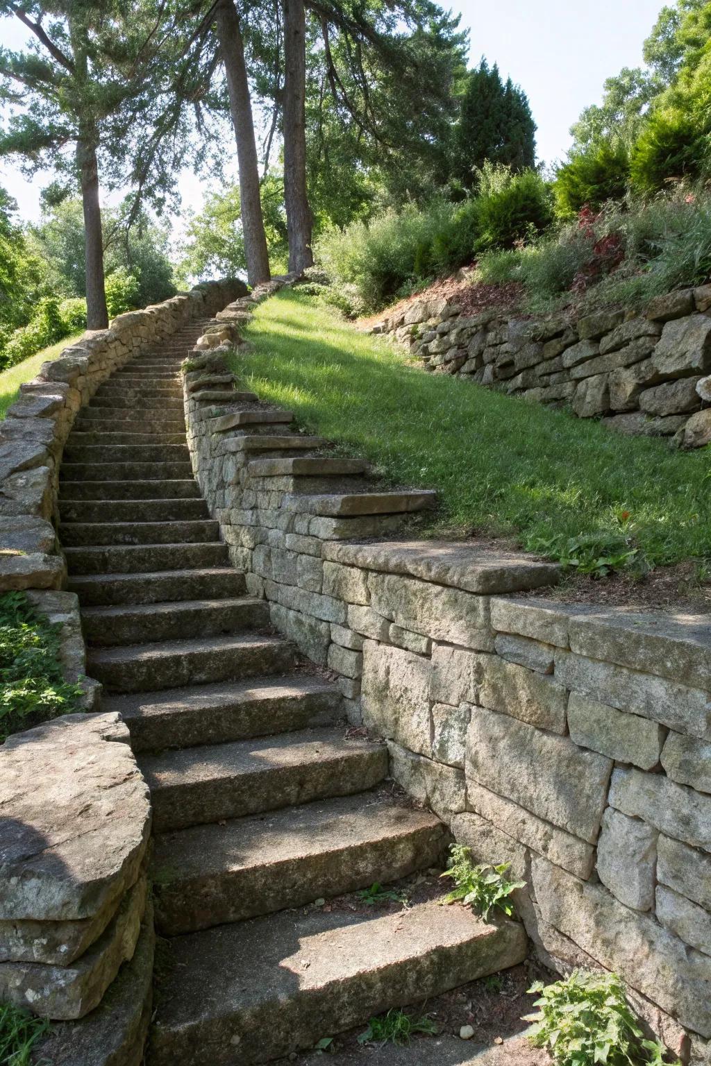 Staircases append both utility and visual appeal to retaining walls.