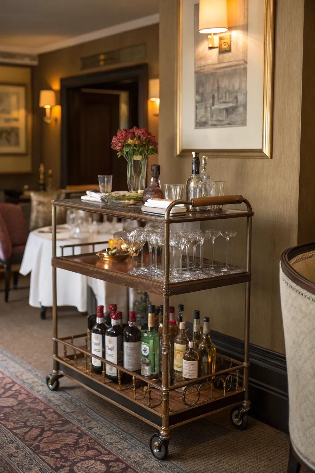 Vintage bar carts bring style and convenience.