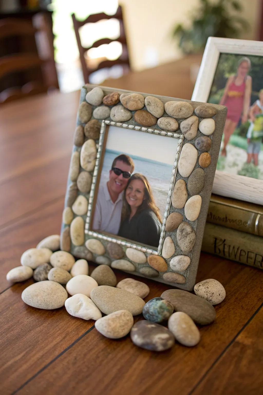 A rock-adorned frame for treasured photos